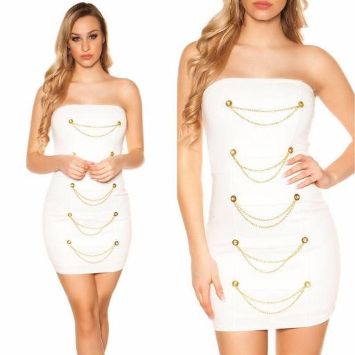 Mini vestido blanco bandeau con dorado  [3]
