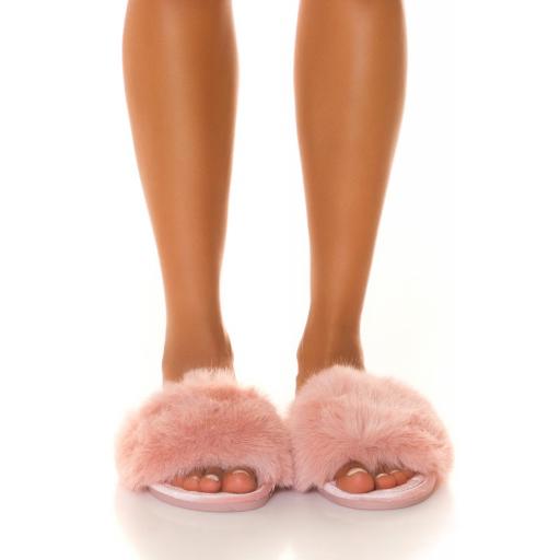Zapatillas con pelo sintético en rosa [4]