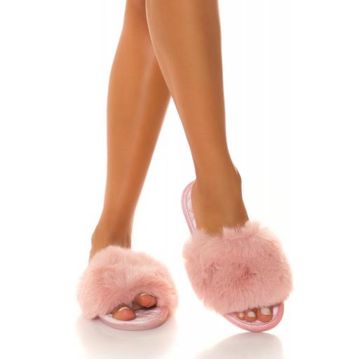 Zapatillas con pelo sintético en rosa [5]