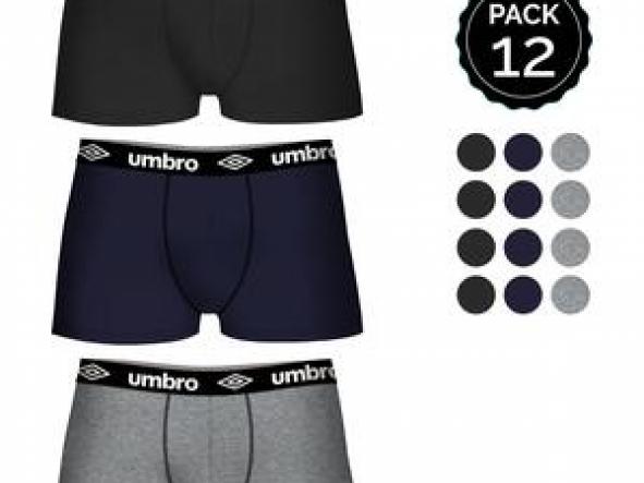 SET 12 BOXERS UMBRO 4NEGRO/4GRIS/4MARINO