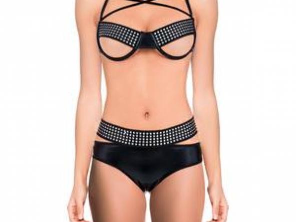 LINGERIE - CONJUNTO TACKS NEGRO CON SORPRESA