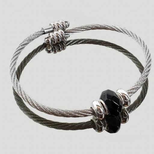 Brazalete Ágata Negra, Plata y Acero [0]