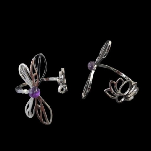 Anillo Libélula y Flor de Loto con Amatista