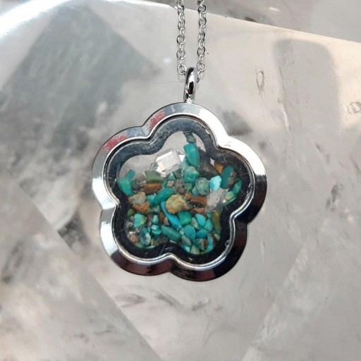 Colgante Flor Turquesa y Herkimer