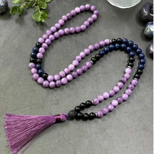 Colgante Mala Amatista, Obsidiana y Sodalita