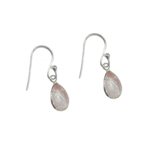 Pendiente Lágrima Cuarzo Rosa y Plata