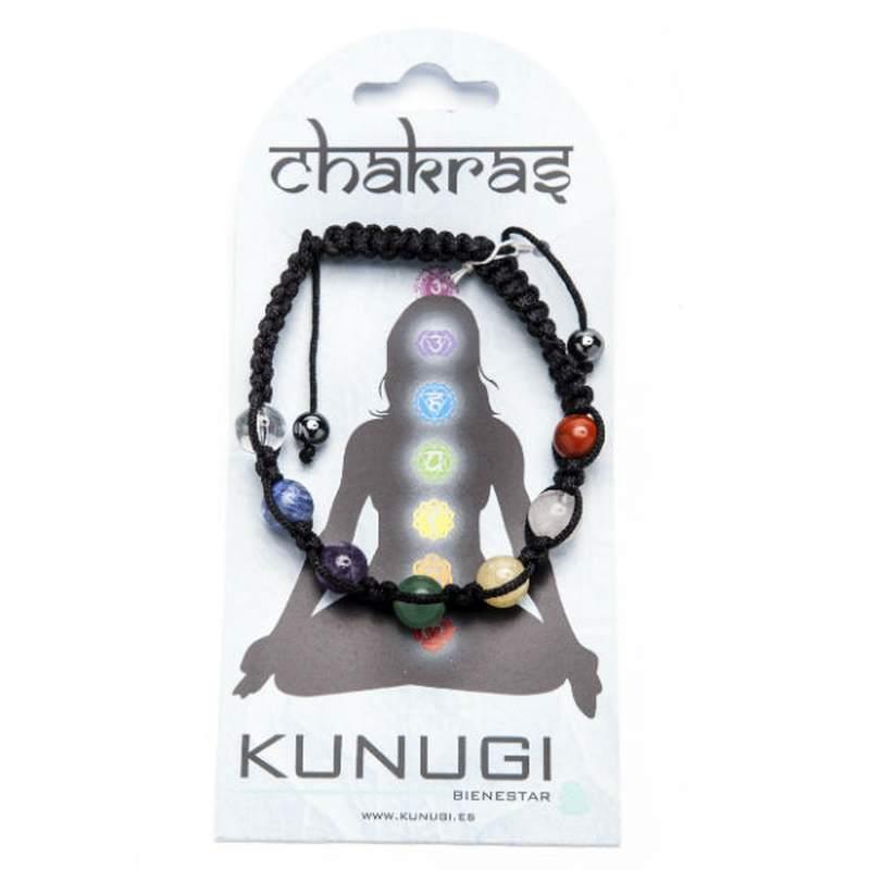 Pulsera Piedras Cordón Negro Chakras