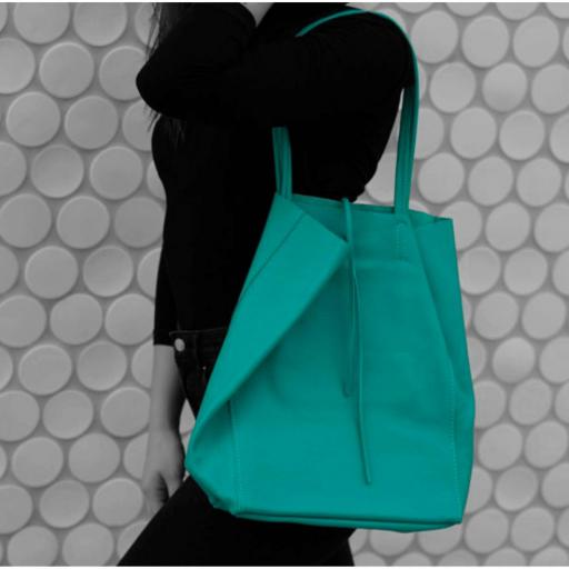 BOLSO SHOPPER PIEL AZUL TURQUESA [3]