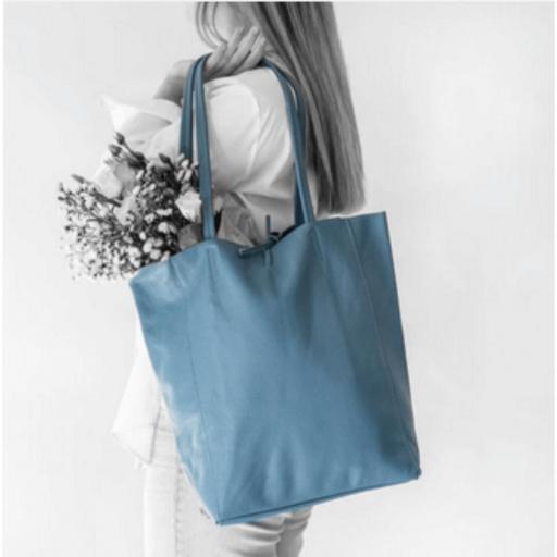 BOLSO SHOPPER PIEL AZUL VAQUERO [0]