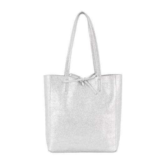 BOLSO SHOPPER PIEL PLATEADO