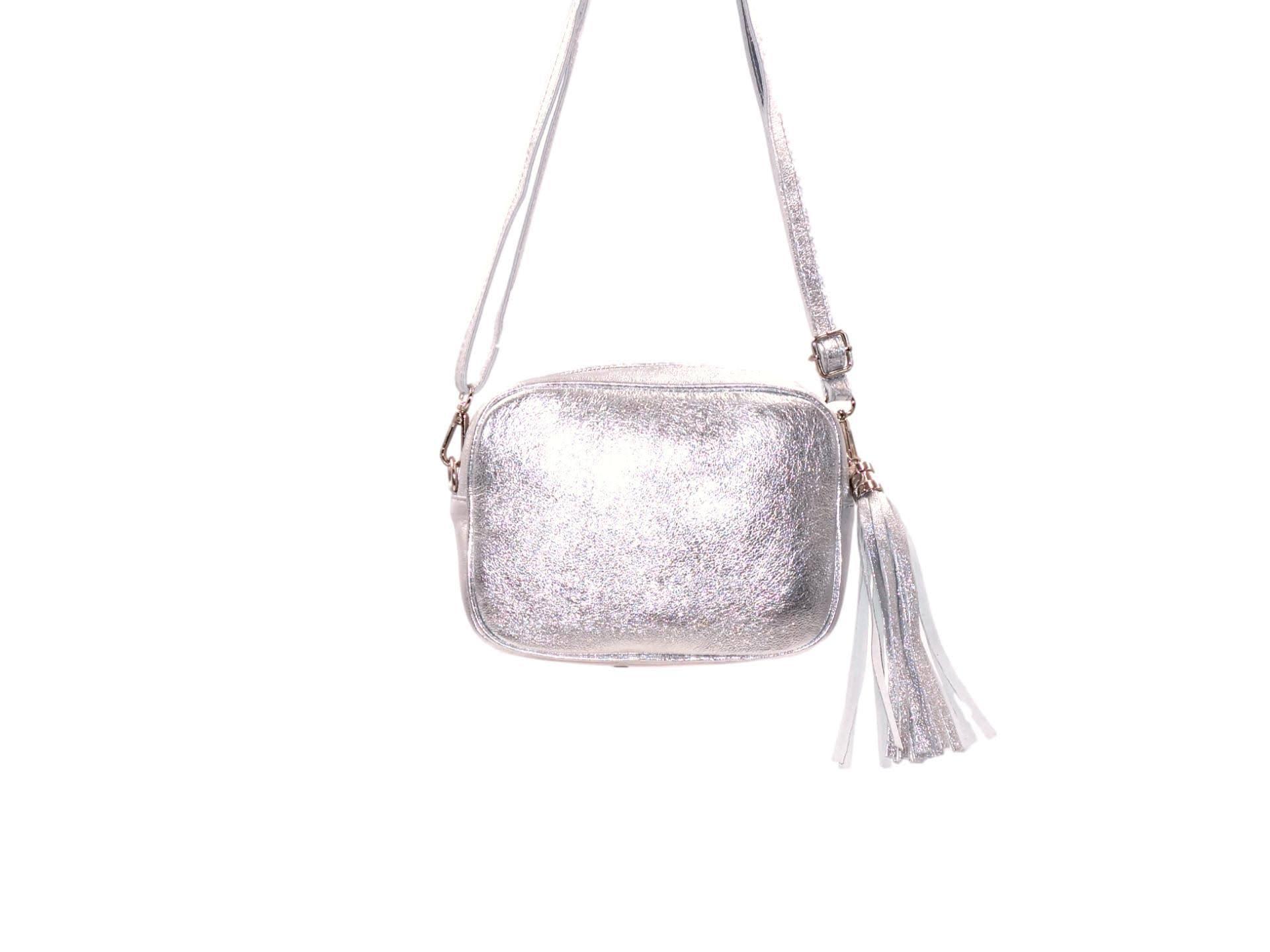 BOLSO PIEL BORLA PLATEADO