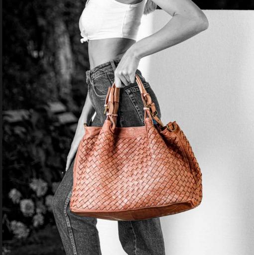 BOLSO PIEL SUAVE REJILLA GRANDE BEIGE [2]