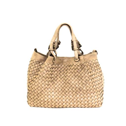 BOLSO PIEL SUAVE REJILLA GRANDE BEIGE