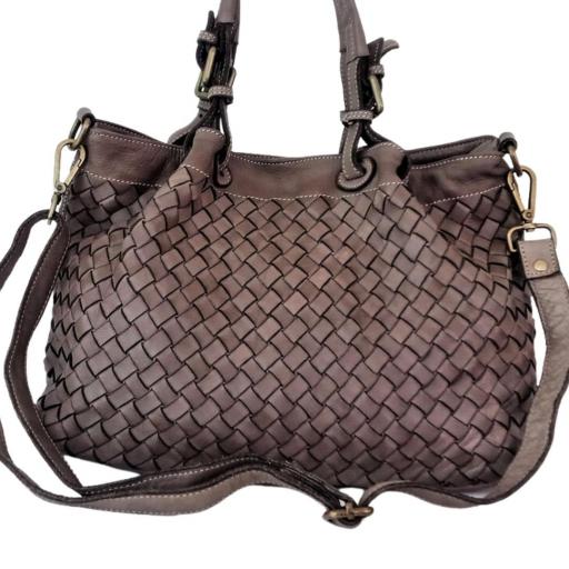 BOLSO PIEL SUAVE REJILLA GRANDE TAUPE [3]