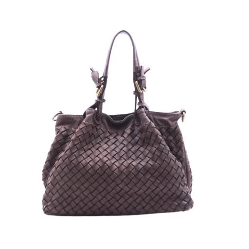 BOLSO PIEL SUAVE REJILLA GRANDE TAUPE