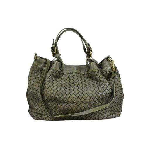 BOLSO PIEL SUAVE REJILLA GRANDE VERDE CAQUI [2]