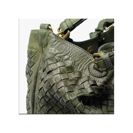 BOLSO PIEL SUAVE REJILLA GRANDE VERDE CAQUI [1]