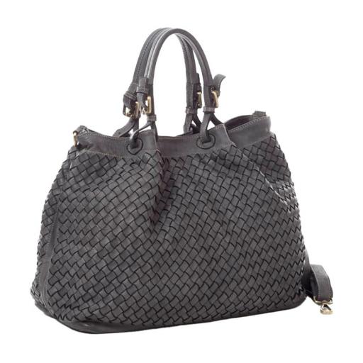 BOLSO PIEL SUAVE REJILLA GRANDE GRIS PLOMO