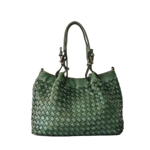 BOLSO PIEL SUAVE REJILLA GRANDE VERDE CAQUI