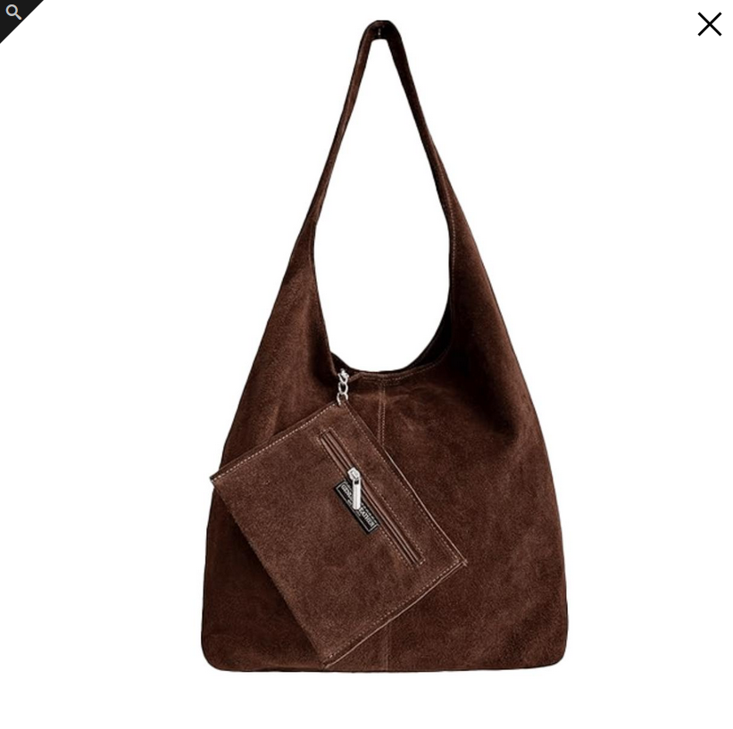 Interior del bolso de ante chocolate con monedero a juego y costuras artesanales