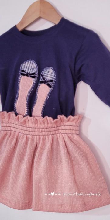Conjunto niña vestir camiseta marino con zapatos y falda rosa de Cuka Moda Infantil [2]
