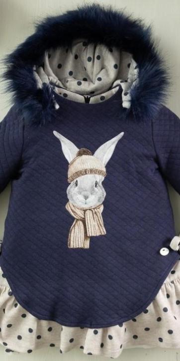 Vestido niña punto marino con conejo Basmarti "hielo"