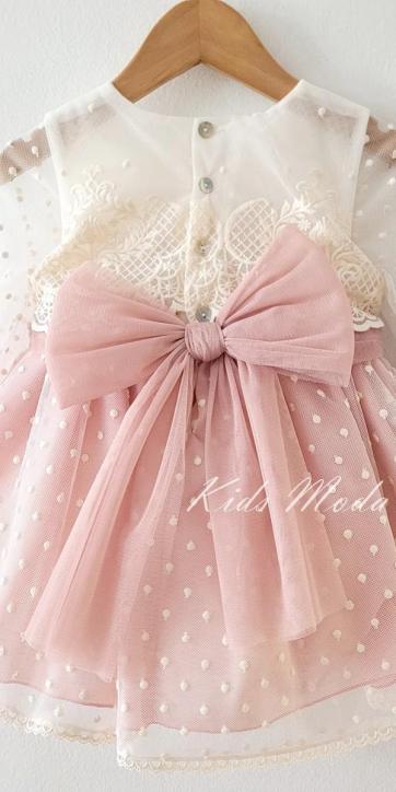 Vestido ceremonia niña de tul bordado beige con rosa empolvado Basmarti [6]