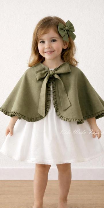 Vestido arras niña blanco tul con fajín lino verde oliva Coco Acqua Ceremonia 60444