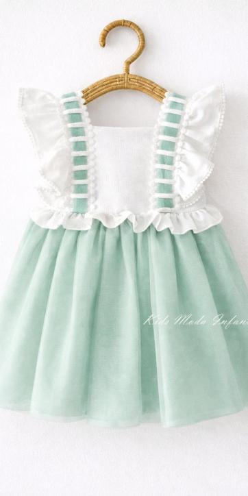 Vestido Niña Ceremonia y Arras Tul Verde Agua Empolvado con Volantes – Fabricación Española | Kids Moda Infantil [1]