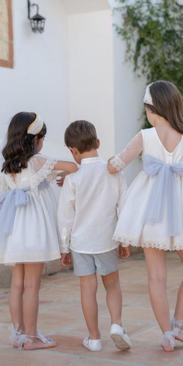 Vestido Ceremonia y Arras Niña Tul Beige Topito – Eva Martínez Artesanía [6]