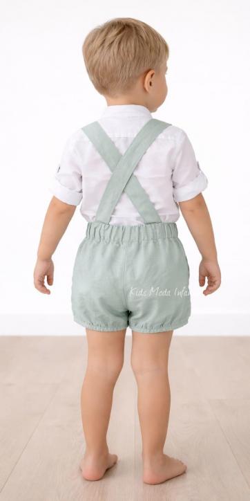 Conjunto ceremonia niño lino blanco roto y peto verde agua Nekenia 2521501-2521109 [1]