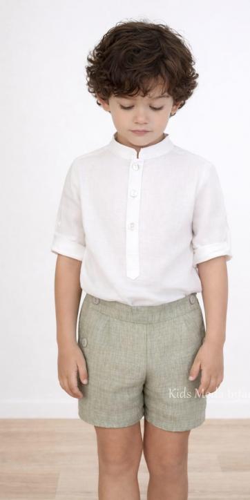 Conjunto de Ceremonia Niño en Lino Blanco Roto y Verde Oliva con Pantalón | Nekenia 2521500-2621104