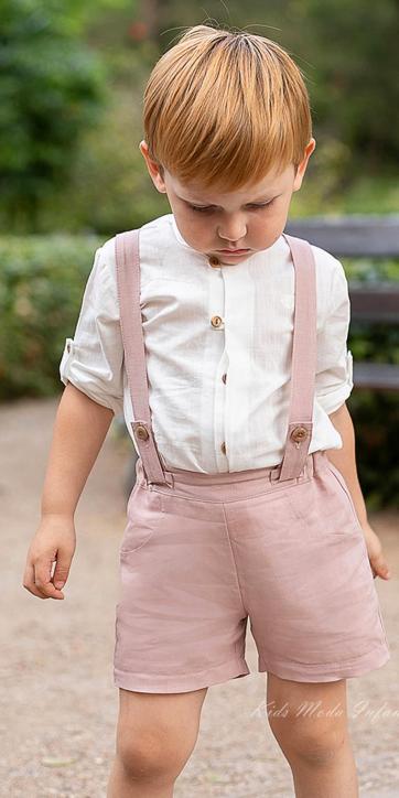 Conjunto niño ceremonia peto rosa empolvado y camisa blanco roto coco acqua ceremonia 60435