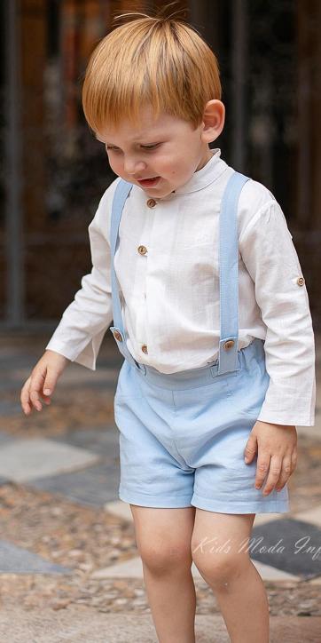 Conjunto niño ceremonia peto azul y camisa blanco roto coco acqua ceremonia 60448