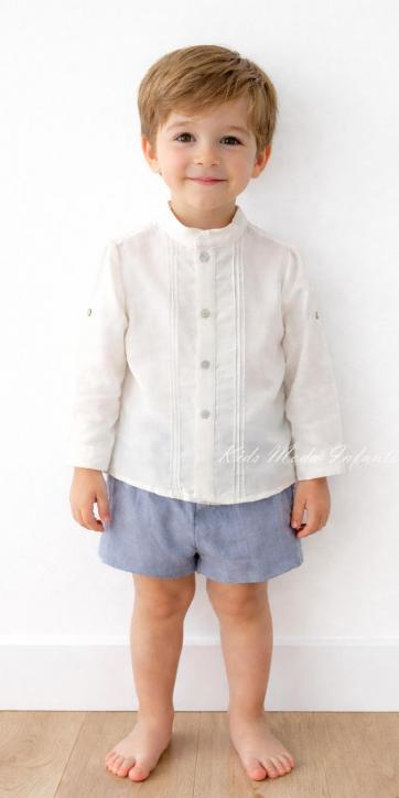 Conjunto ceremonia niño lino blanco roto y azul empolvado Basmarti 25133-25134