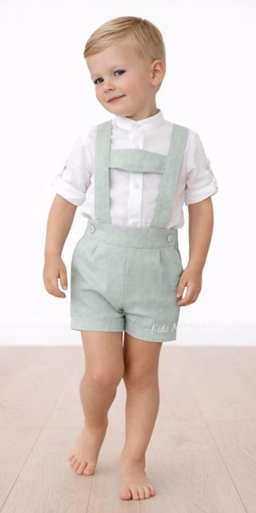 Conjunto ceremonia niño lino blanco roto y peto verde agua Nekenia 2521501-2521109