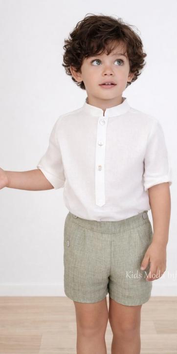 Conjunto de Ceremonia Niño en Lino Blanco Roto y Verde Oliva con Pantalón | Nekenia 2521500-2621104 [1]