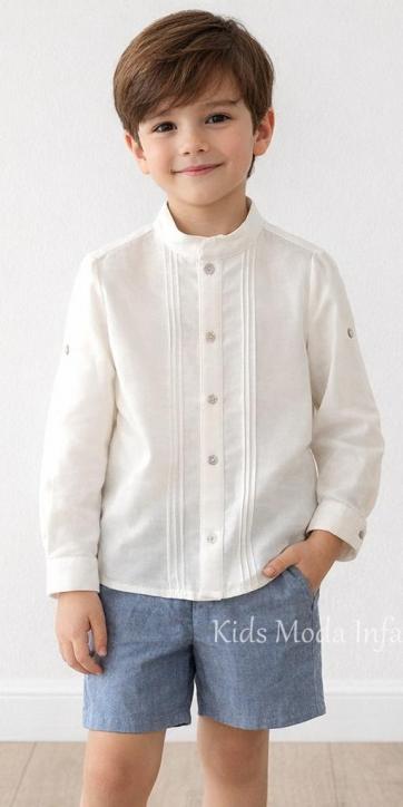 Conjunto ceremonia niño lino blanco roto y azul empolvado Basmarti 25133-25134