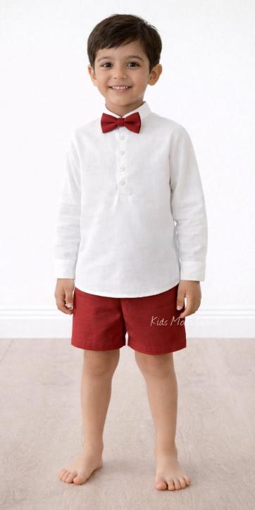 Conjunto ceremonia niño camisa y bermuda chino Burdeos de Eva Martinez Artesanía [2]