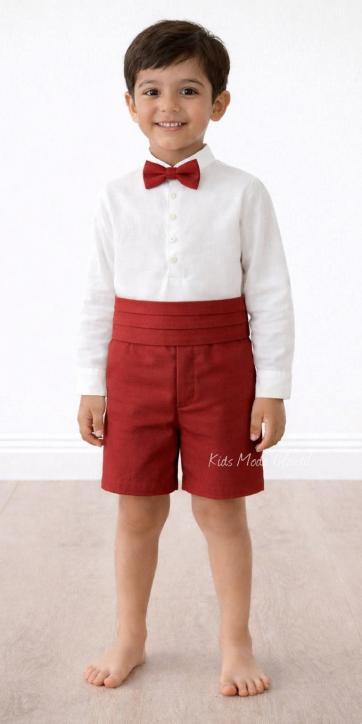 Conjunto ceremonia niño camisa y bermuda chino Burdeos de Eva Martinez Artesanía
