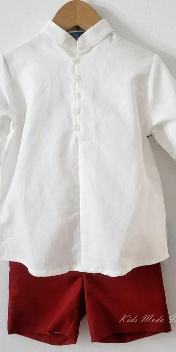 Conjunto ceremonia niño camisa y bermuda chino Burdeos de Eva Martinez Artesanía [6]