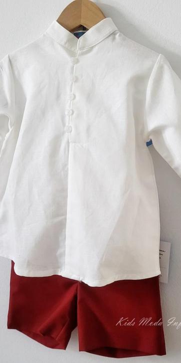 Conjunto ceremonia niño camisa y bermuda chino Burdeos de Eva Martinez Artesanía [3]
