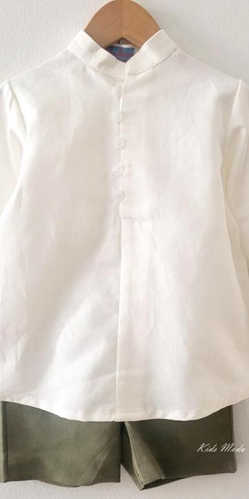 Conjunto ceremonia niño camisa y bermuda chino verde oliva de Eva Martinez Artesanía [2]