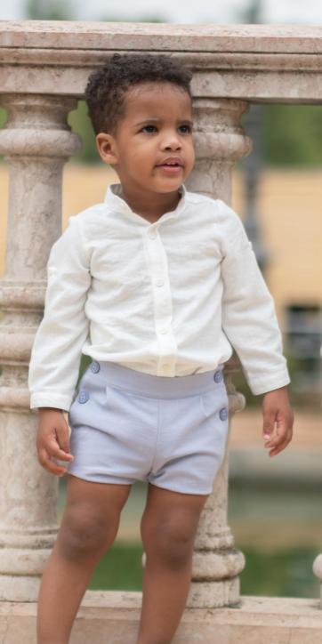 Conjunto ceremonia niño lino blanco roto y pantalón azul empolvado Nekenia 2521501-252110 [1]