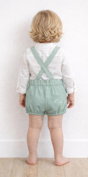 Conjunto ceremonia niño lino blanco roto y peto verde agua Nekenia 2521500-2521109 [1]