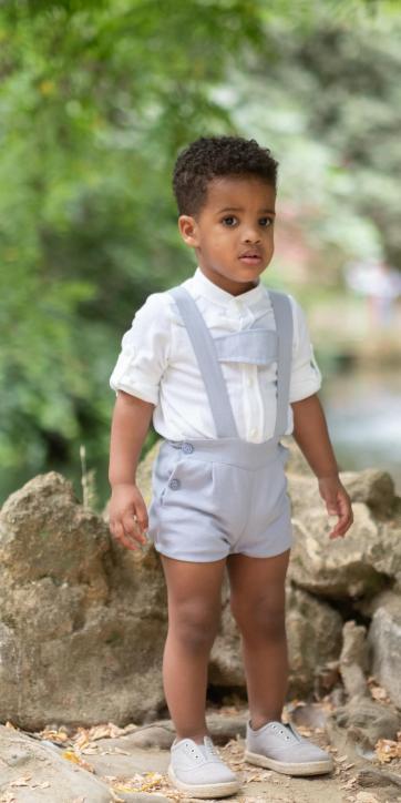 Conjunto ceremonia niño lino blanco roto y peto azul Nekenia 2521501-2521109 [2]