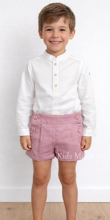 Conjunto Ceremonia Niño Lino Blanco Roto y Rosa Empolvado | Nekenia Ref. 2521500-252110