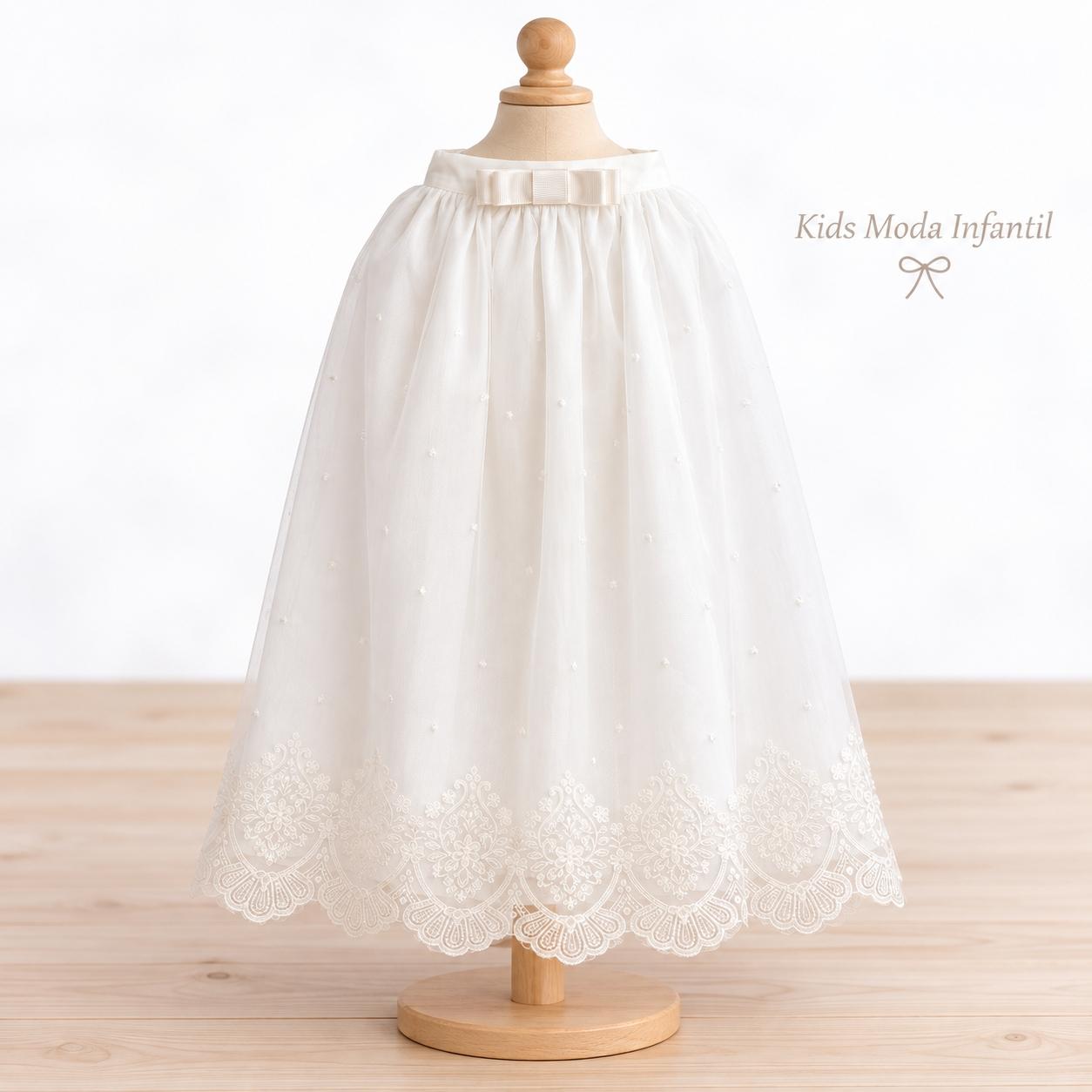 Faldón de Bautizo Desmontable Organza Bordada Bebé 2614186