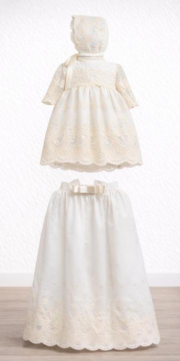 Faldón de Bautizo Bebé Desmontable de Tul Bordado con Jesusito, Capota y Braguita – 4 Piezas | Fabricación Española