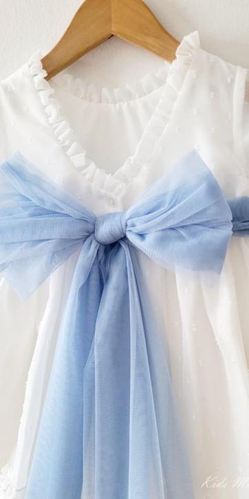 Vestido ceremonia niña plumeti cristal con fajín azul Eva Martínez Artesanía 32111 [1]